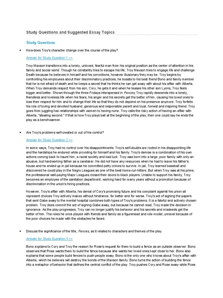 Study Questions and Suggested Essay Topics