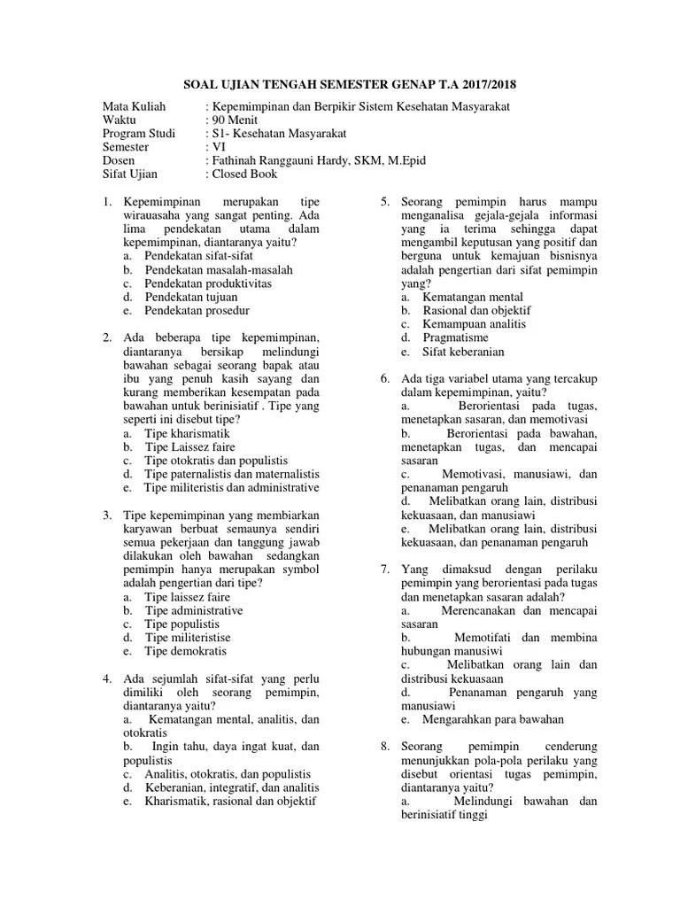 Soal Uts Kepemimpinan