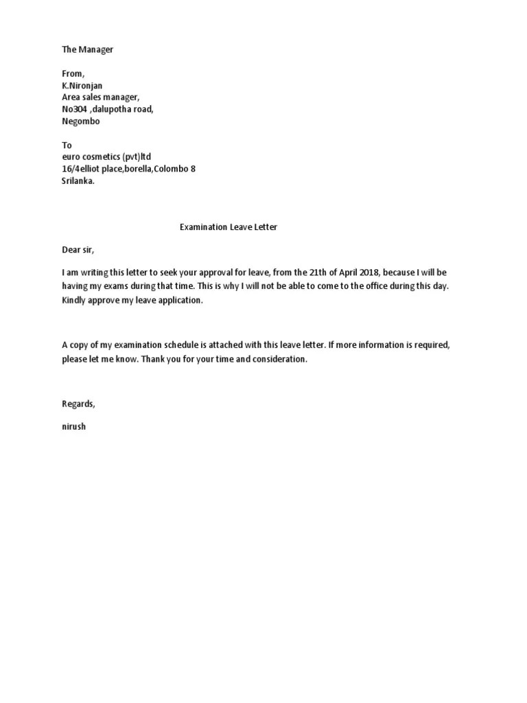 Leave Application for Exam From Office Business
