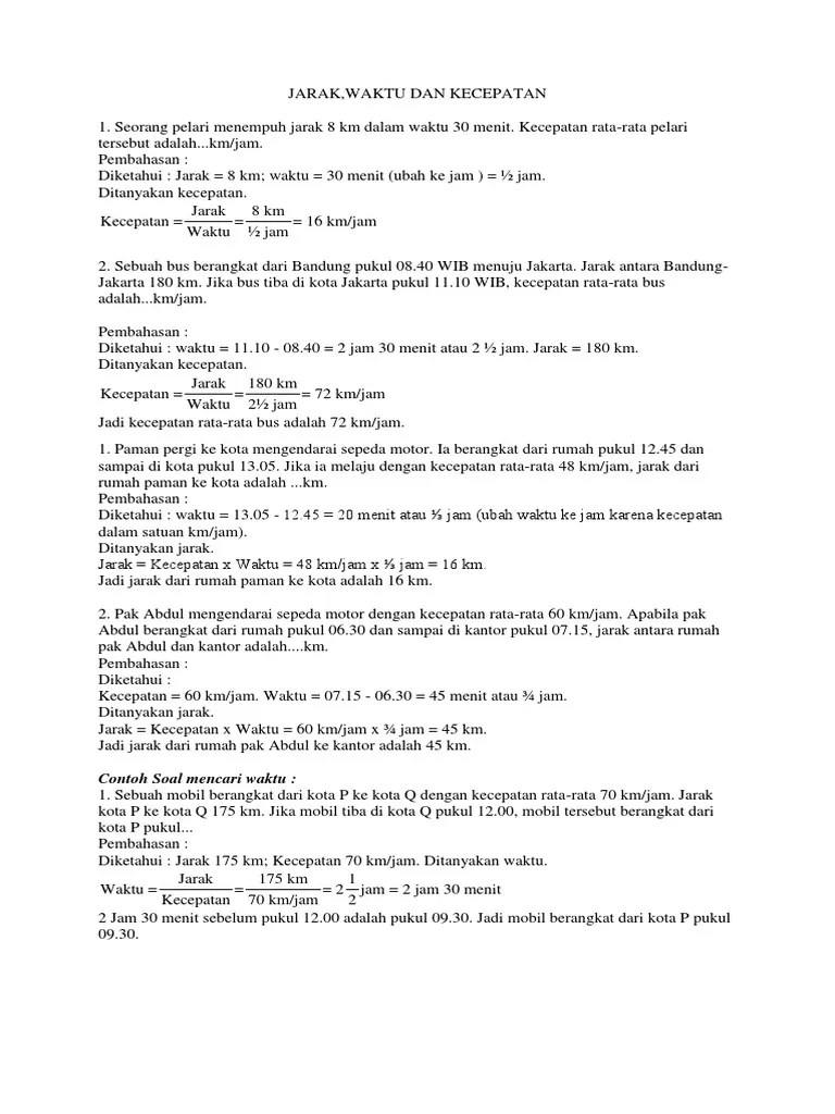Soal Jarak Waktu Dan Kecepatan | PDF