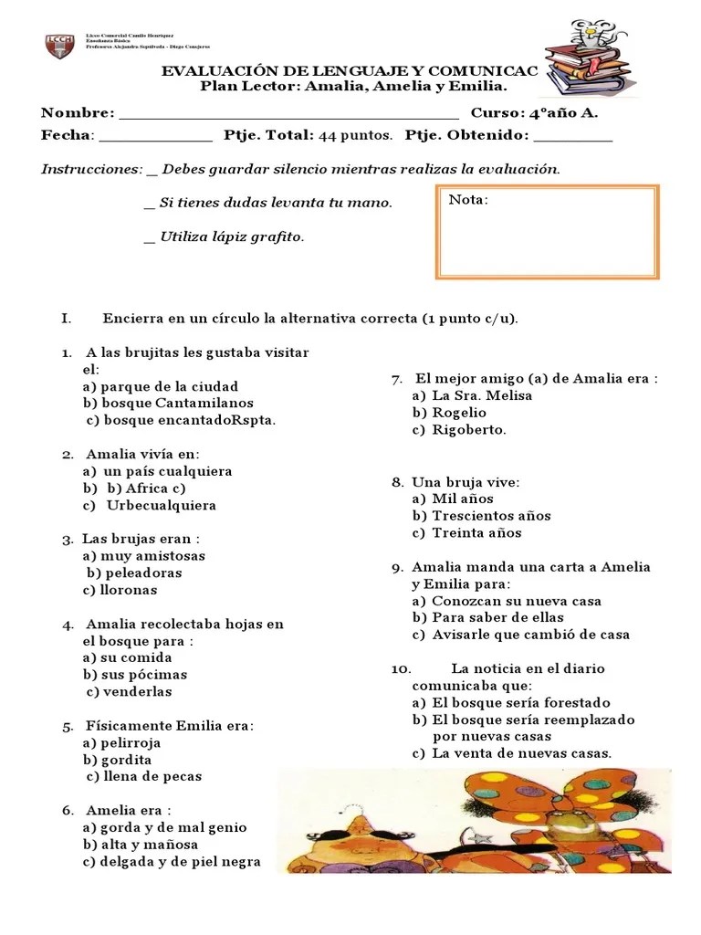 Evaluación Amalia, Amelia y Emilia PDF Ocio