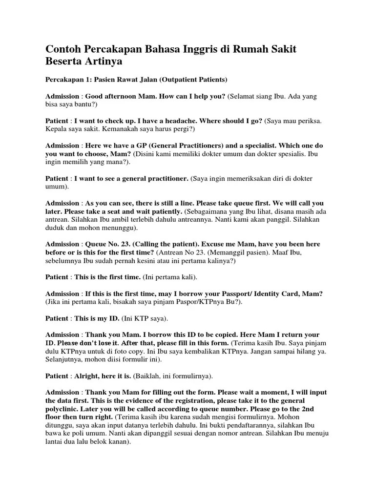 Artikel: Contoh Percakapan Bahasa Inggris Di Rumah Sakit| HBS Blog | Hakana  Borneo Sejahtera