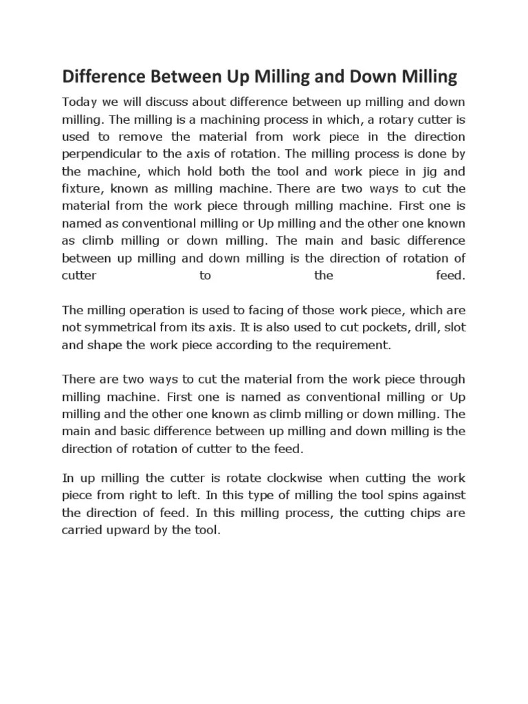 Difference Between Up Milling and Down Milling PDF Metals