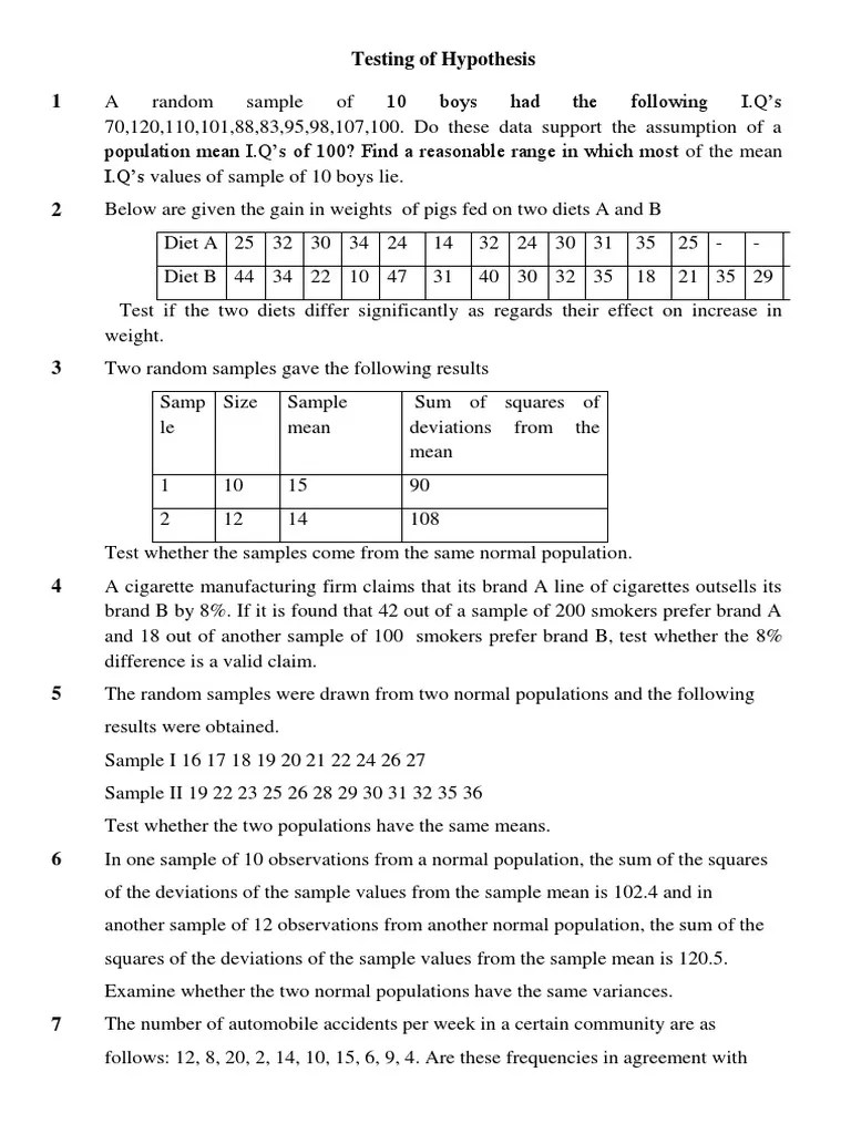 Problems Testing of Hypothesis Mean Intelligence Quotient