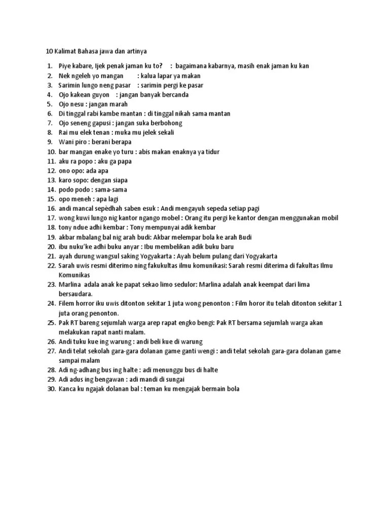 10 Kalimat Bahasa Jawa Dan Artinya | PDF