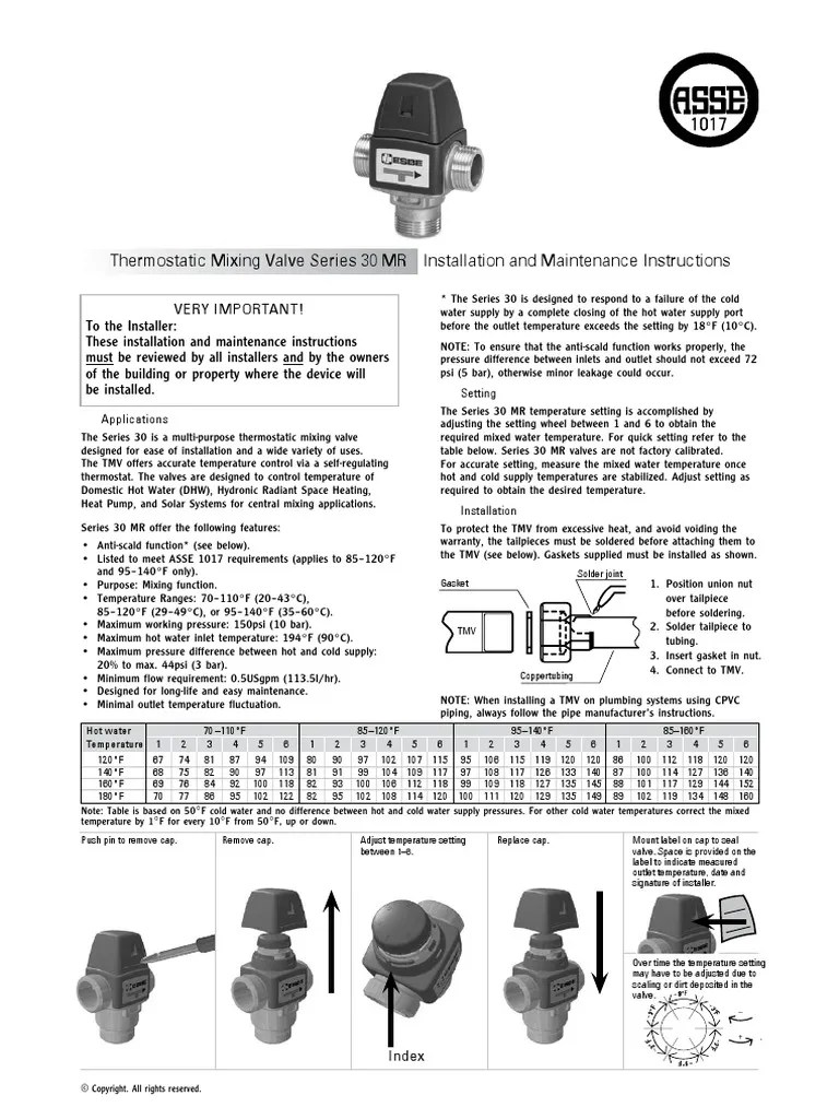 Thermostatic Mixing Valve Series 30 MR Installation and Maintenance