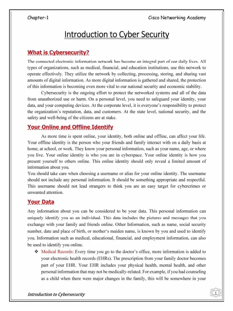 Cisco Introduction to Cyber Security Chap1 Computer Security Security