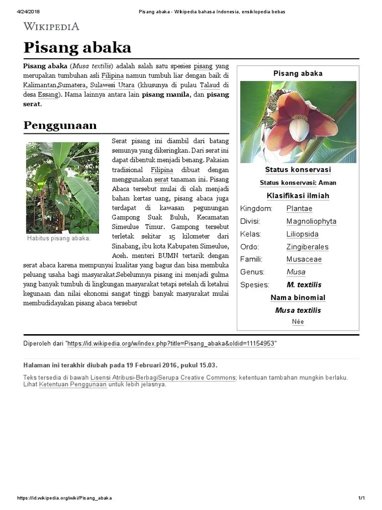 Pisang Abaka - Wikipedia Bahasa Indonesia, Ensiklopedia Bebas | PDF