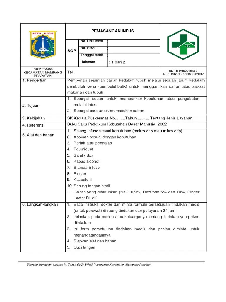 Sop Pemasangan Infus