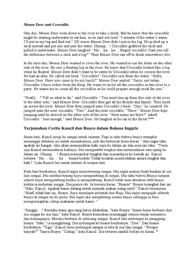 Teks Cerita Kancil Dan Buaya Dalam Bahasa Inggris Berbagai Teks Penting