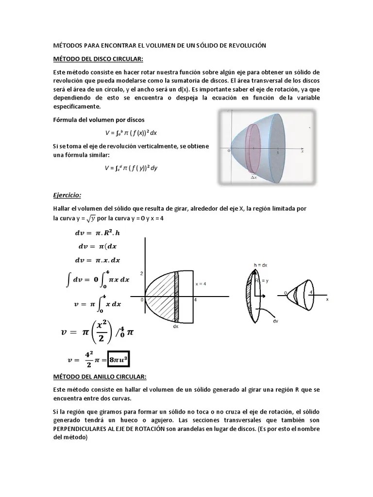 Métodos Para Encontrar El Volumen de Un Sólido de Revolución Integral