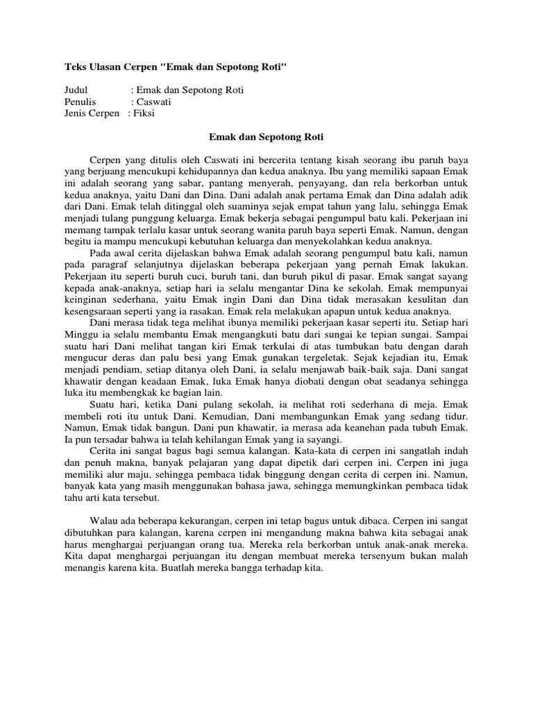 Contoh Teks Ulasan Cerpen Aneka Contoh
