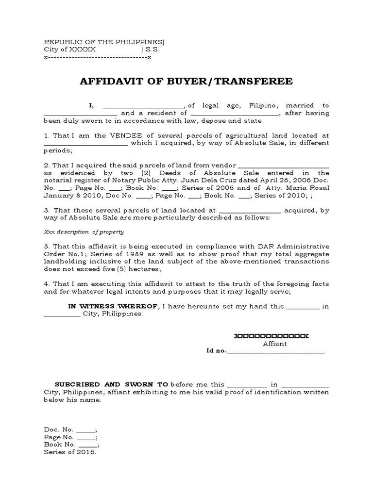 Affidavit of Transferee Sample Affidavit Legal Documents Free 30