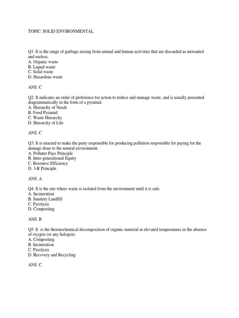 Solid Management Quiz Municipal Solid Waste Waste