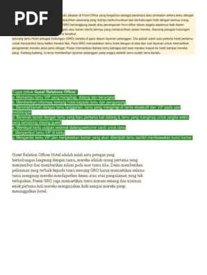 Guest Relation Officer Adalah Salah Satu Jabatan Di | PDF