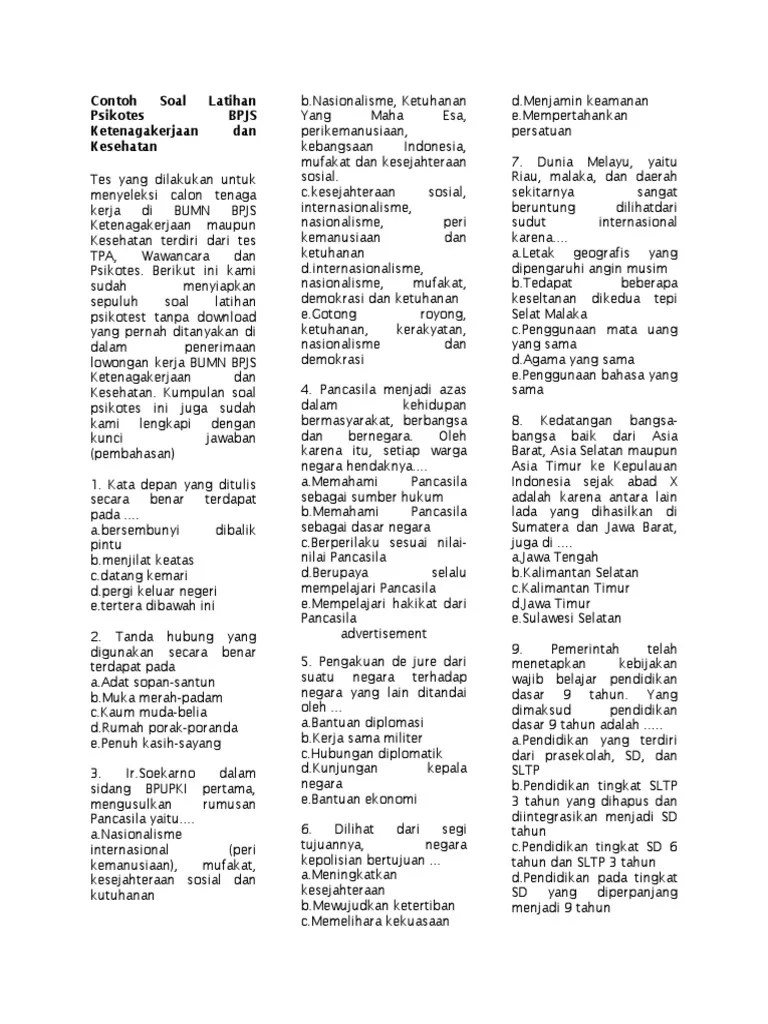 27++ Contoh Soal Psikotes Bpjs Kumpulan Contoh Soal