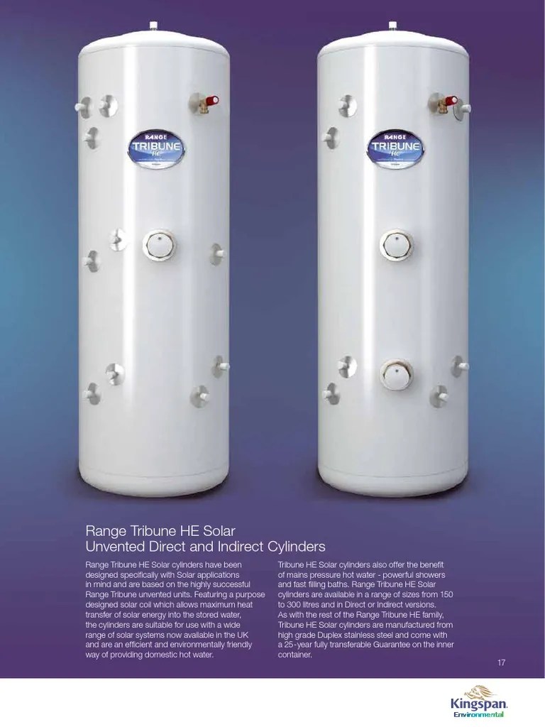 Range Tribune HE Solar Unvented Direct and Indirect Cylinders PDF