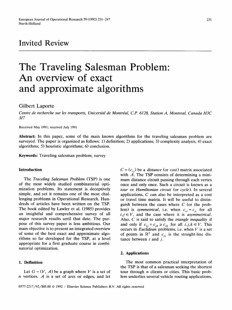 Laporte TSP Review PDF PDF Linear Programming Computational