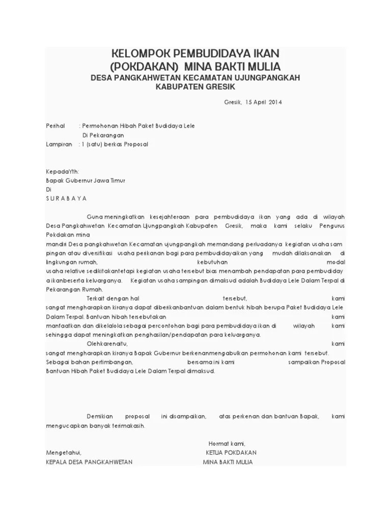 Contoh Proposal Bantuan Bibit Ikan Ke Dinas Perikanan