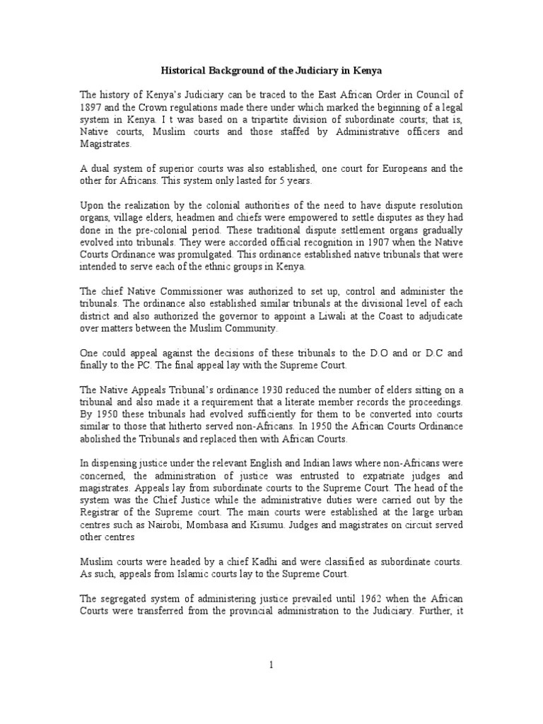 Historical Background of The Judiciary in Kenya PDF Supreme Courts