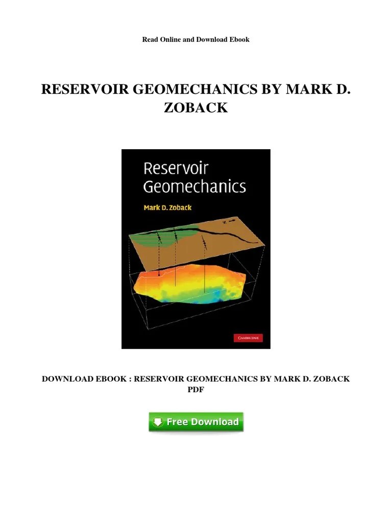 Reservoir Geomechanics by Mark D Zoback PDF Petroleum Reservoir