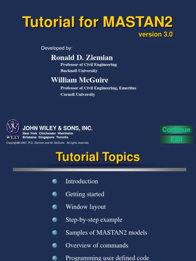 Tutorial For MASTAN2 Ronald D. Ziemian PDF Matlab Graphical User