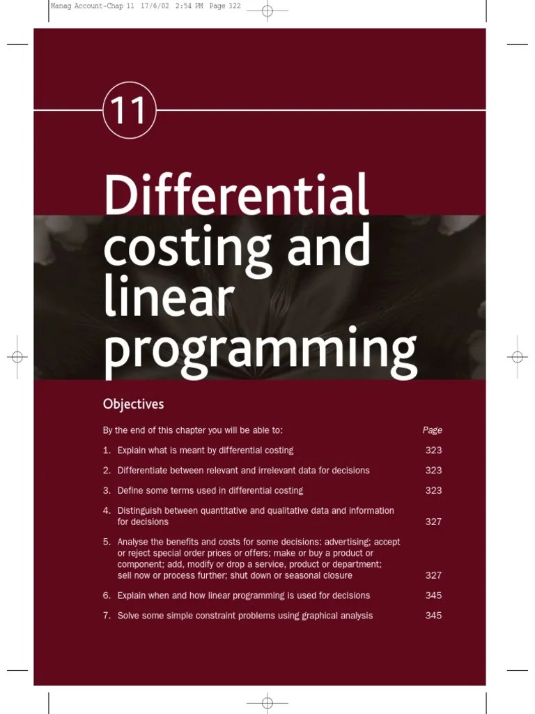 Differential Costing and Linear Programming Objectives PDF Cost