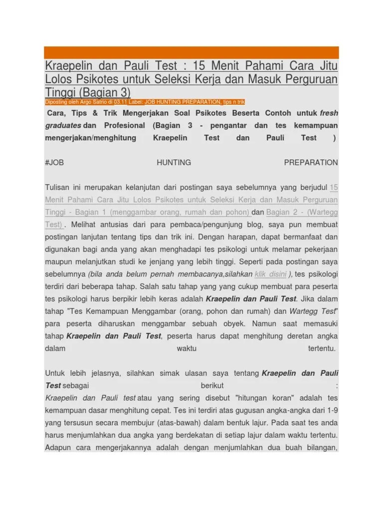 Contoh Soal Psikotes Hitungan Koran