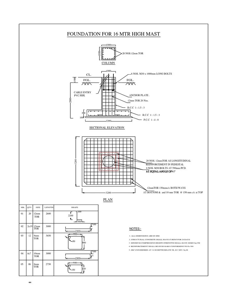 High Mast Foundation Layout - Diagram | PDF | Civil Engineering