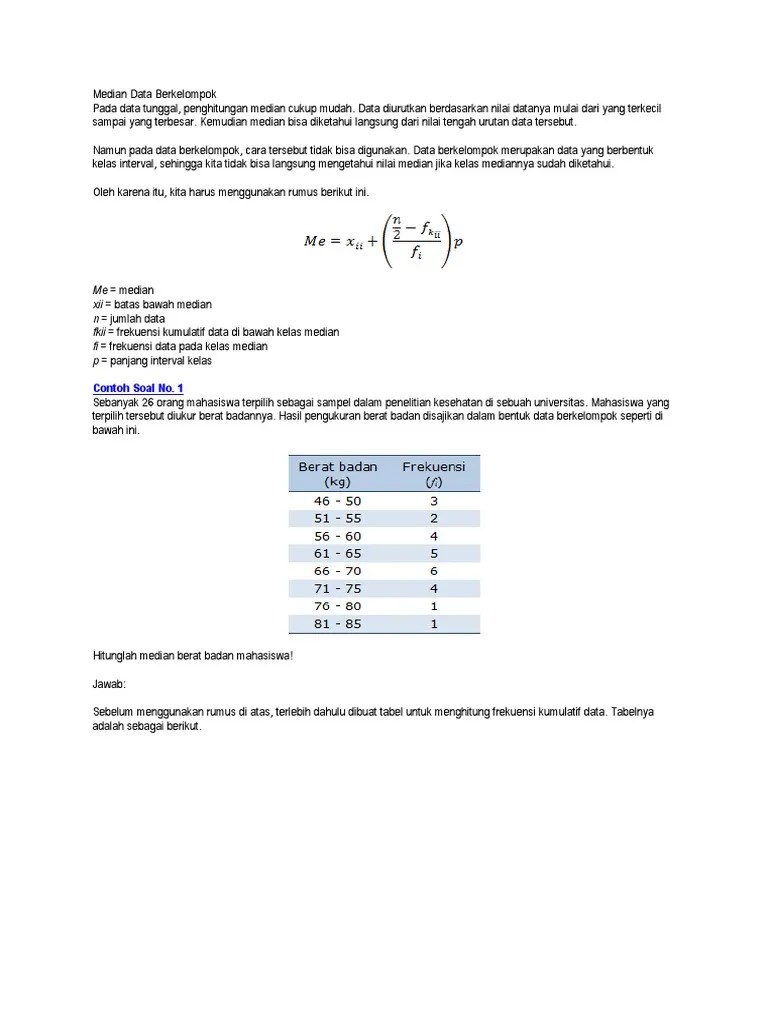Contoh Soal Mencari Median Data Kelompok