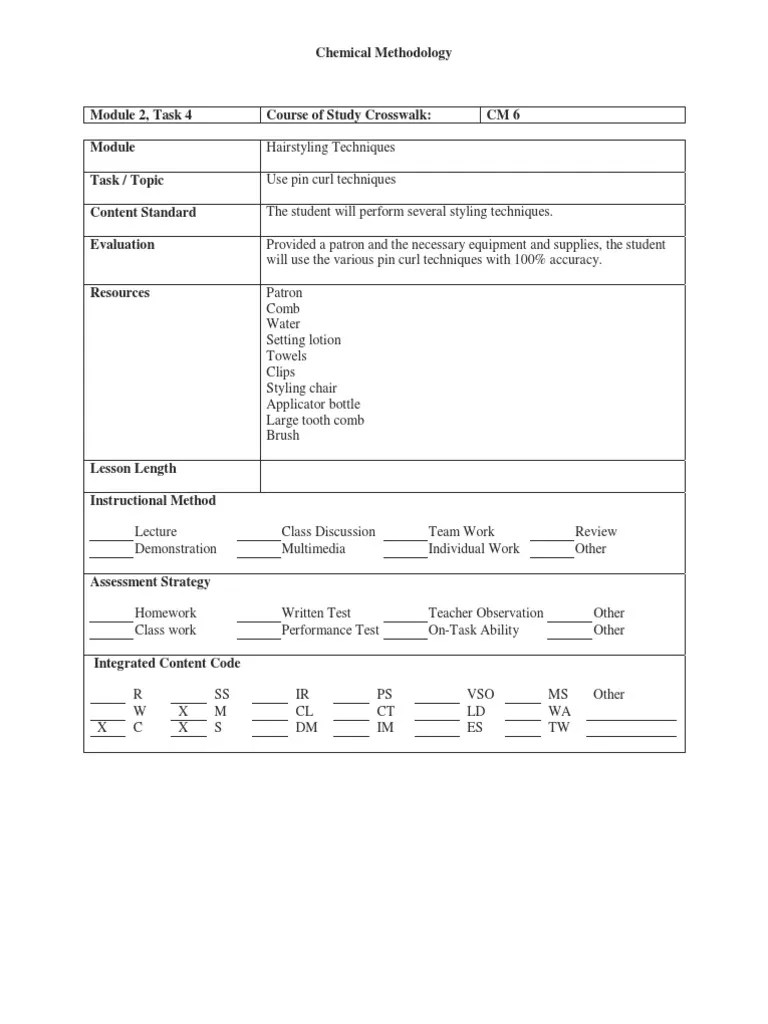 Cosmetology Lesson Plan Sample Hearing Loss Disability