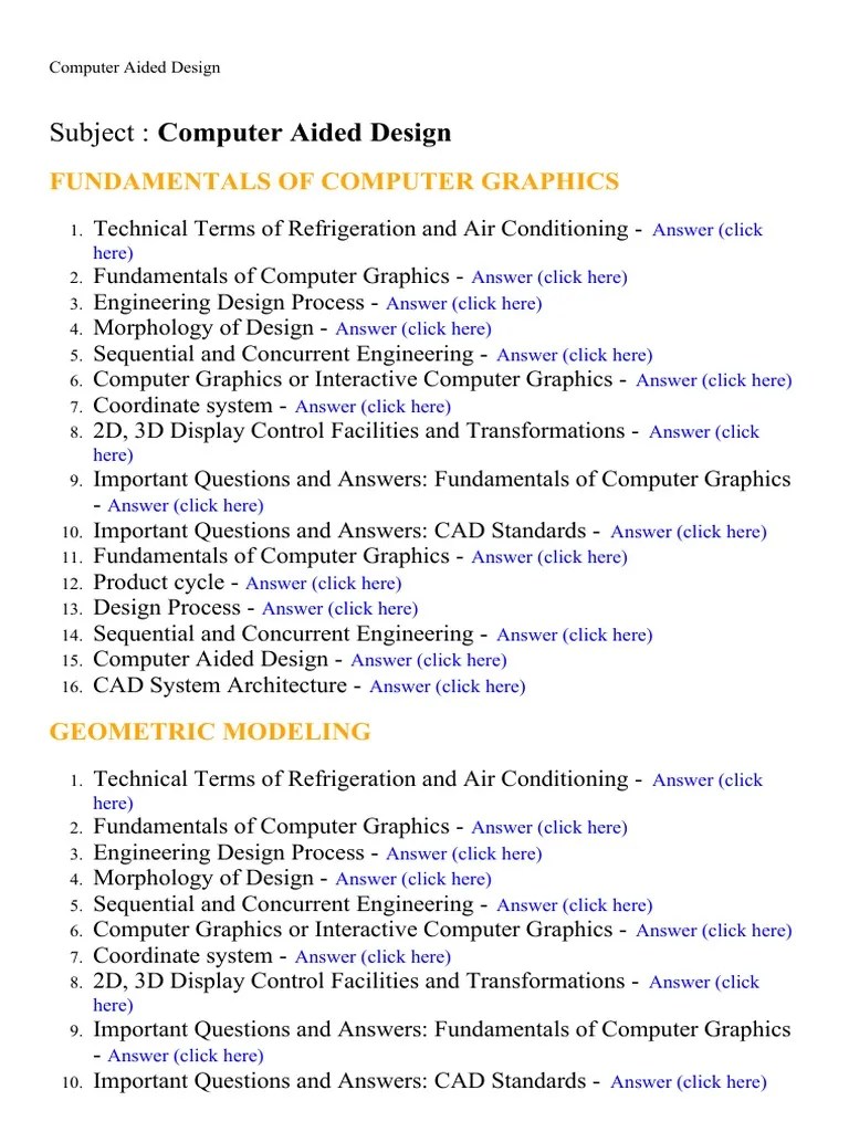 Computer Aided Design Lecture Notes, Study Material and Important