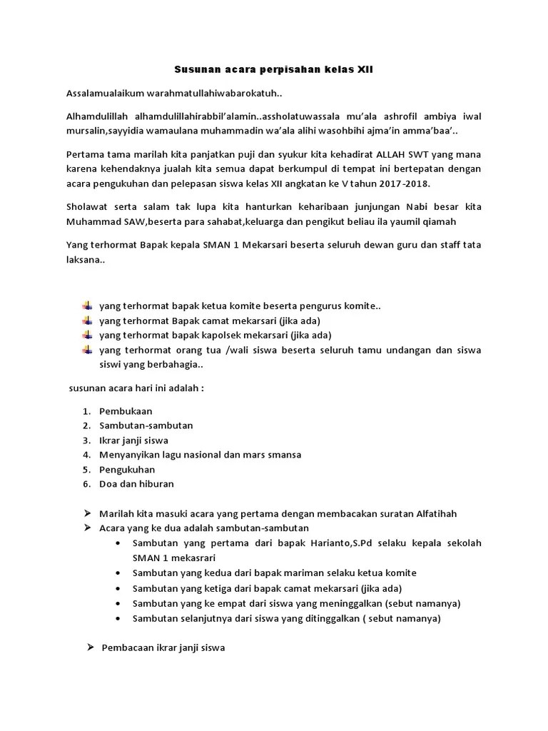 Susunan Acara Perpisahan Kelas XII | PDF