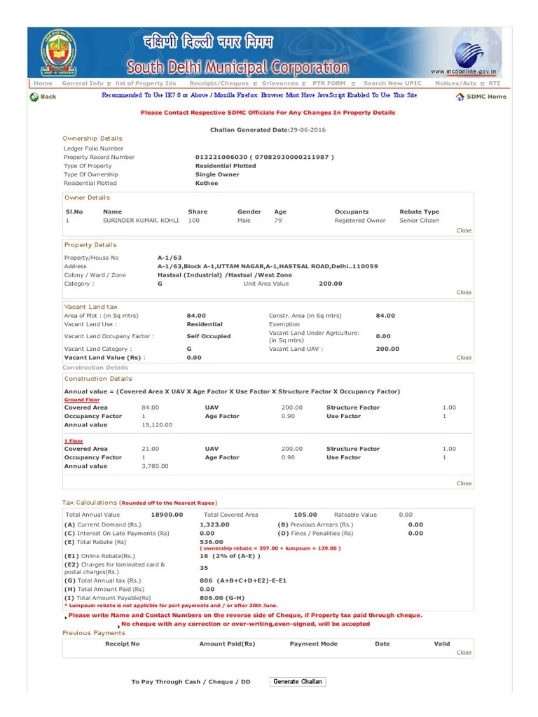 SDMC Property Tax Delhi 201617 PDF Payments Rebate (Marketing)