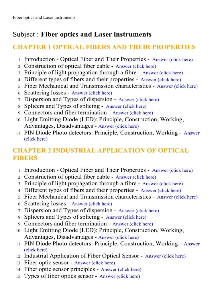 Fiber Optics and Laser Instruments Lecture Notes, Study Material and