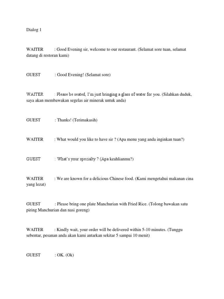 Percakapan Bahasa Inggris | PDF | Waiting Staff | Restaurants