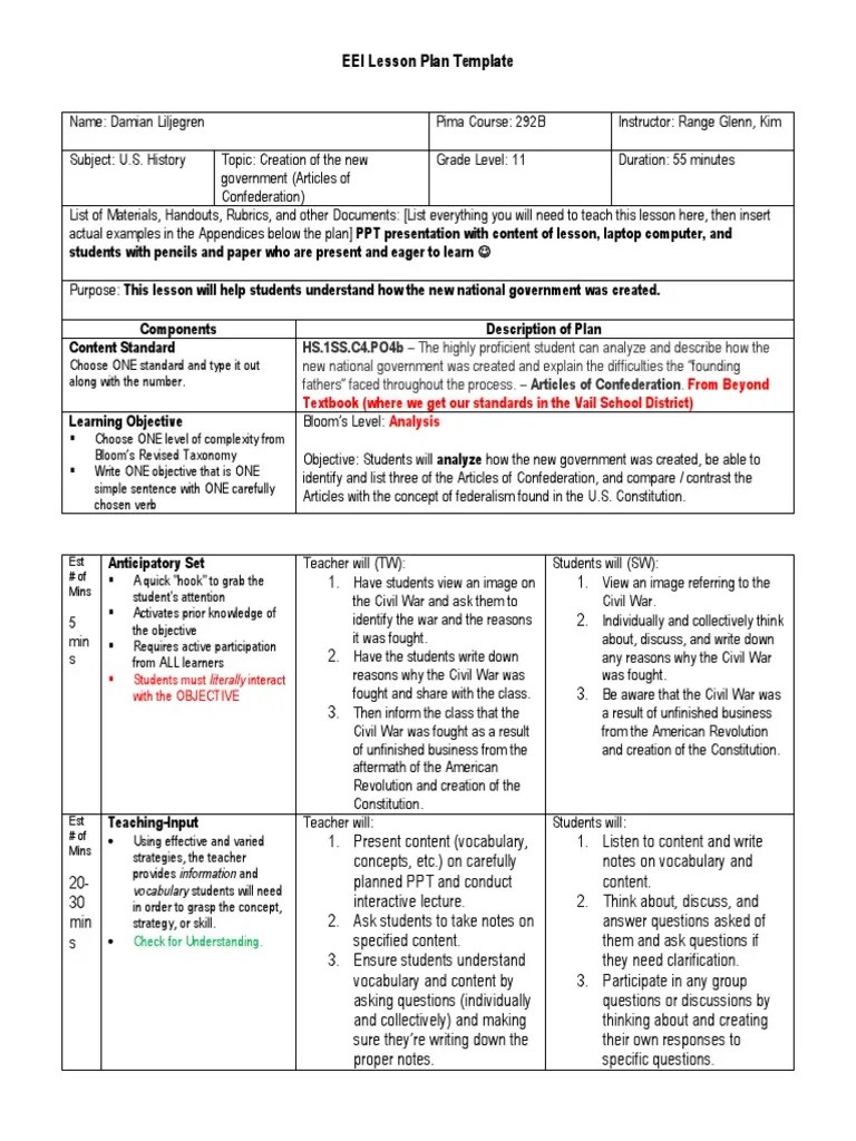 EEI Lesson Plan Template Students With Pencils and Paper Who Are Present and Eager To Learn
