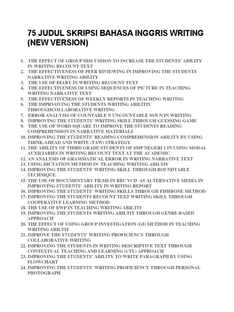 75 Judul Skripsi Bahasa Inggris Writing | Pdf