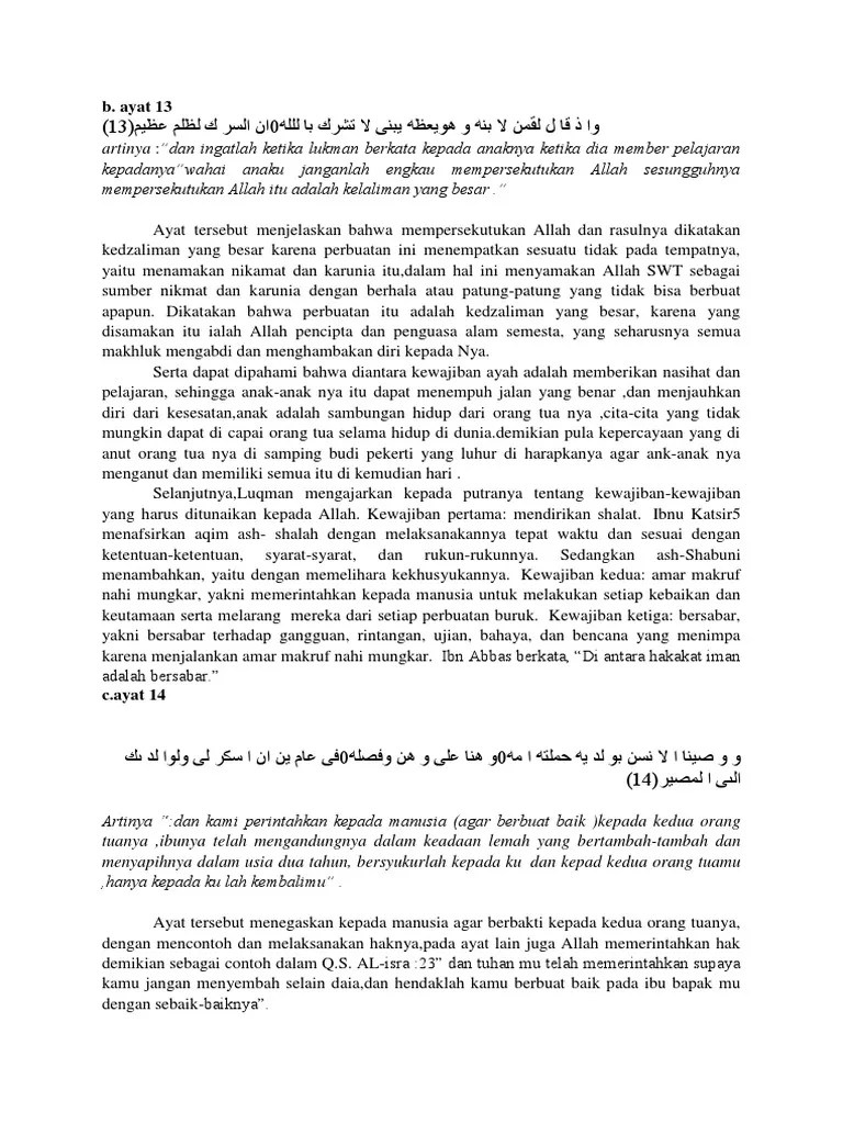 Kandungan Surat Luqman Ayat 13-14 | PDF