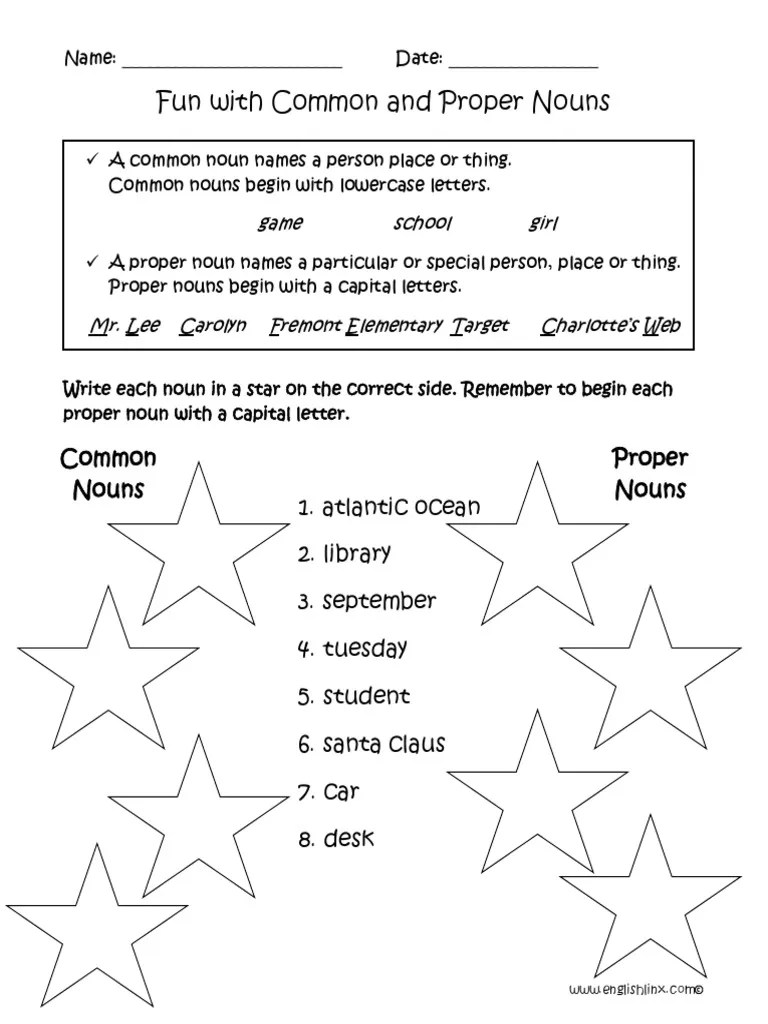 Fun With Common and Proper Nouns Worksheet PDF