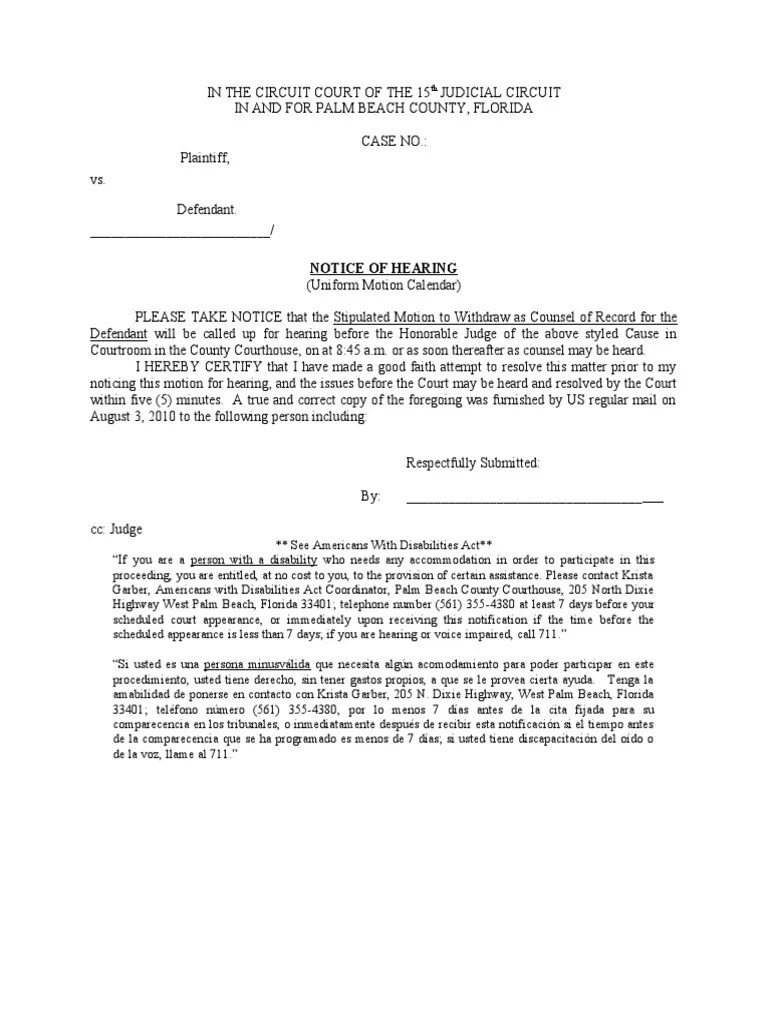 Sample Letter Requesting A Court Hearing