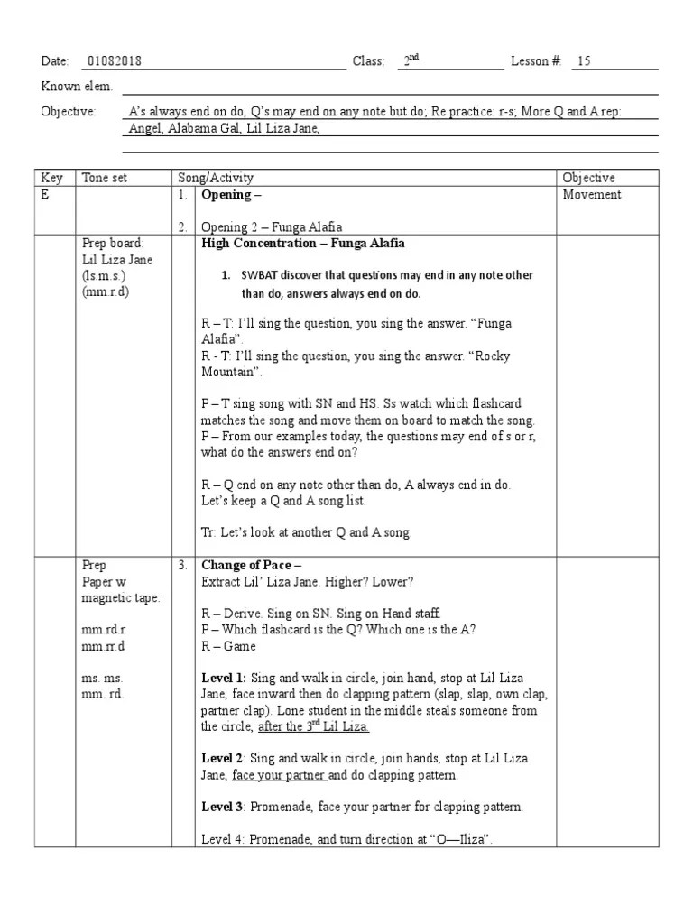 2nd grade Kodaly inspired lesson plan Leisure