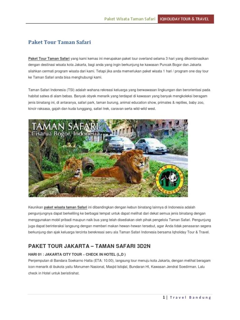 Paket Tour Taman Safari Murah | PDF
