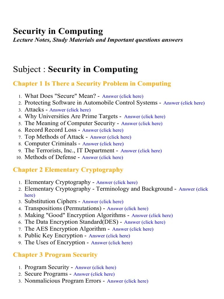 Security in Computing Lecture Notes, Study Materials and Important