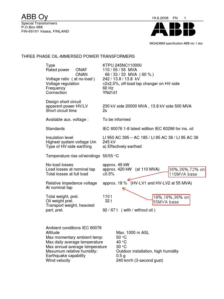 ABB 3wdg TRAFO Data Sheet PDF Transformer Electrical Engineering