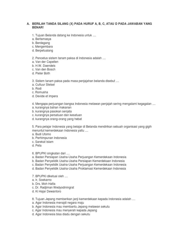 A. Berilah Tanda Silang (X) Pada Huruf A, B, C, Atau D Pada Jawaban Yang  Benar!