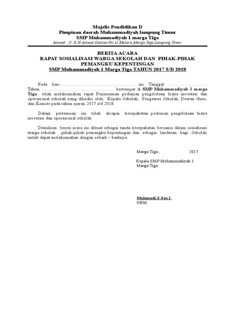 Contoh Berita Acara Pedoman Pengelolaan Biaya Investasi Dan Oprasional