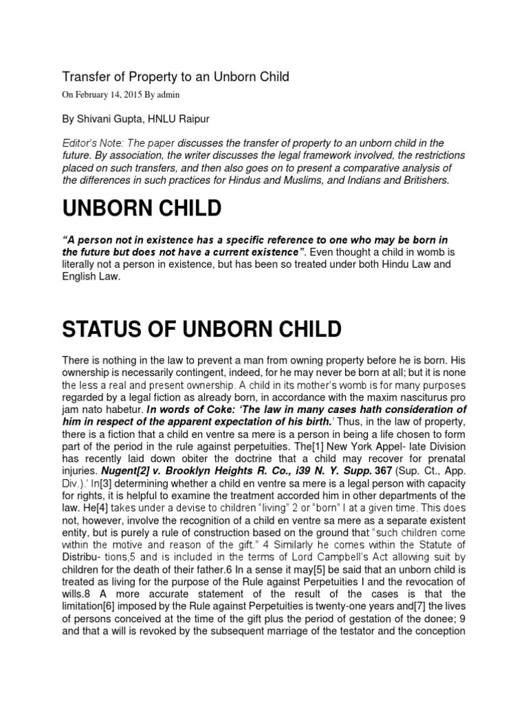 Transfer of Property to an Unborn Child Will And Testament Property