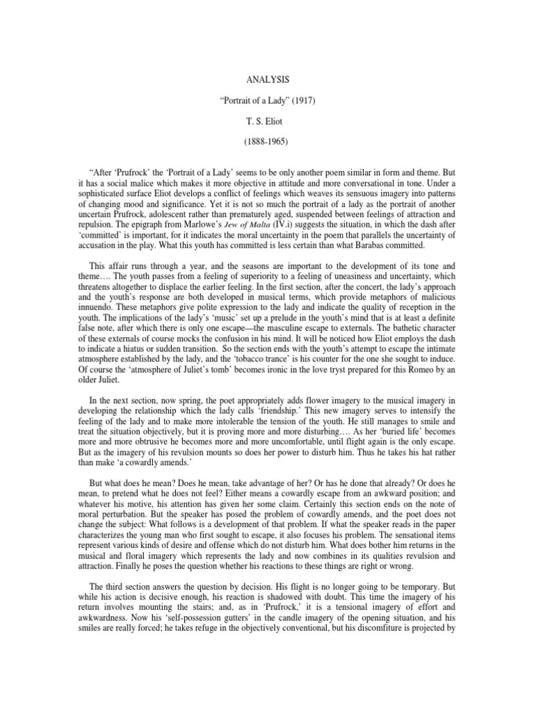 POEMS Eliot, TS Portrait of a Lady (1917) analysis by 3