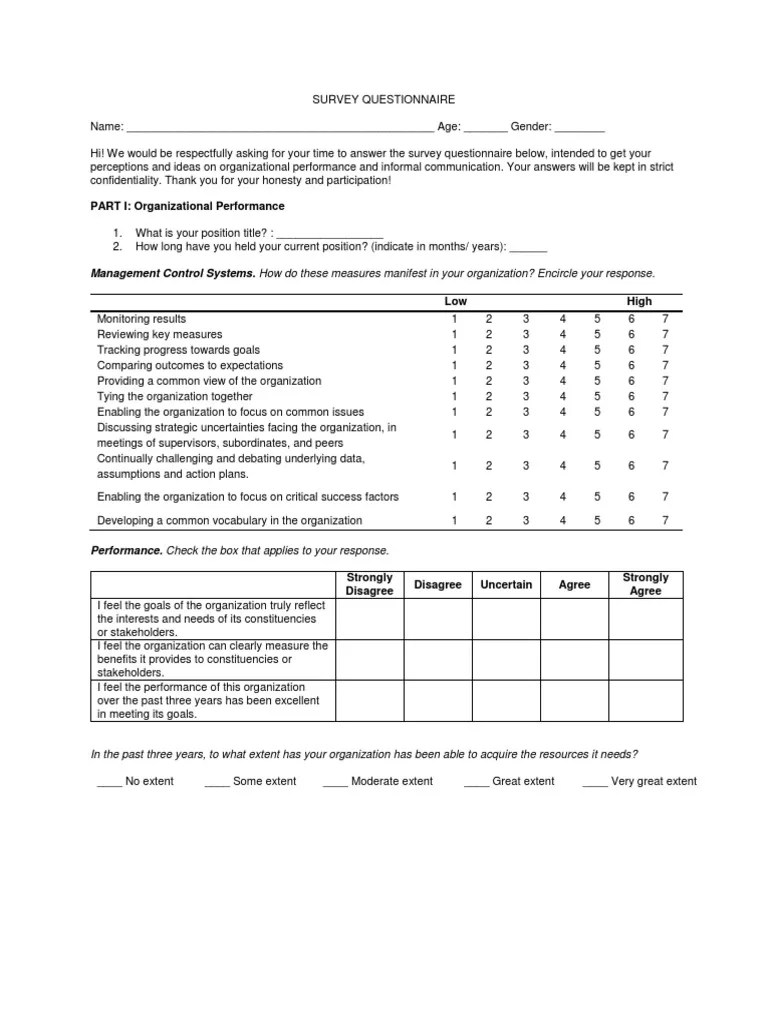 Informal Communication Questionnaire PDF Survey Methodology